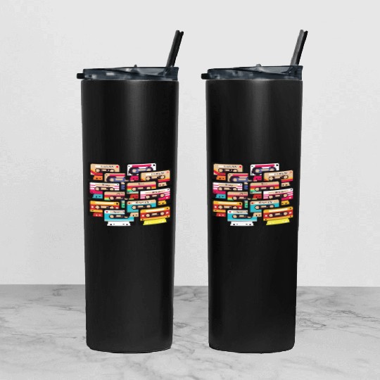 80s 90s Music Cassette Tapes Vintage Tumbler With Lid And Straw