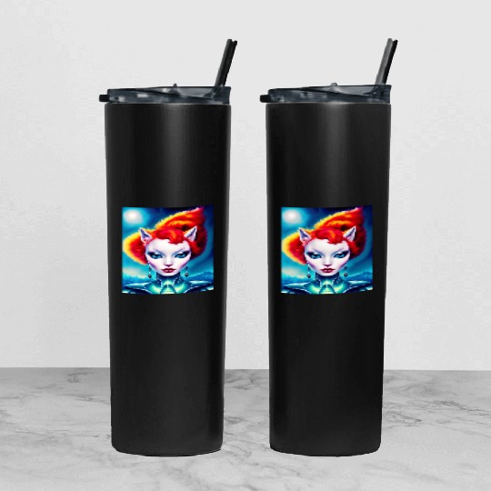 "Alien Cat Woman" Tumbler With Lid And Straw