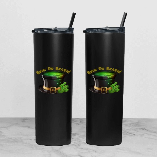 Get Lucky with this 'Erin go Bragh' Top Hat Design Tumbler With Lid And Straw