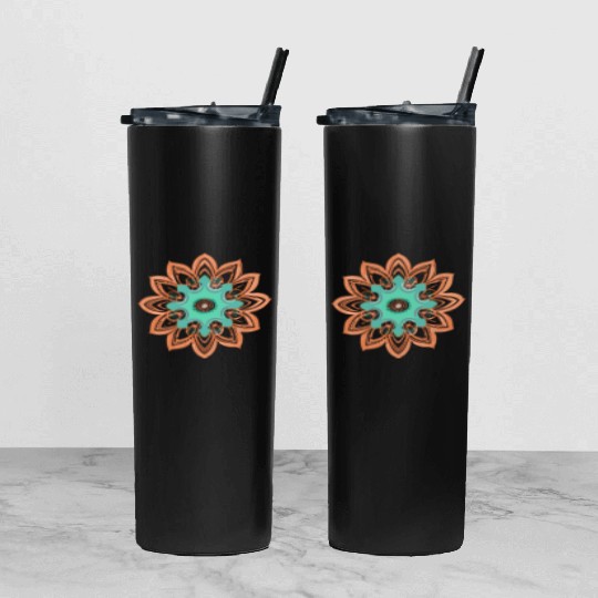 mandala Dance Paint oranger and green Tumbler With Lid And Straw