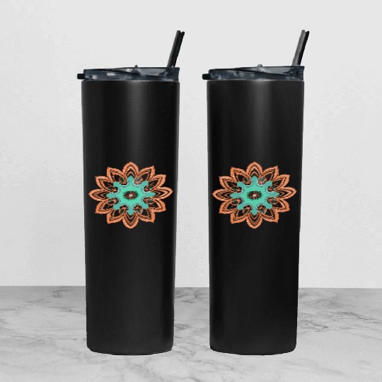 mandala Dance Paint oranger and green Tumbler With Lid And Straw