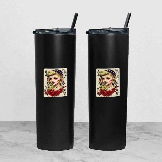 Rockabilly 50s Pin Up Zombie Psychobilly Ace Card Tumbler With Lid And Straw