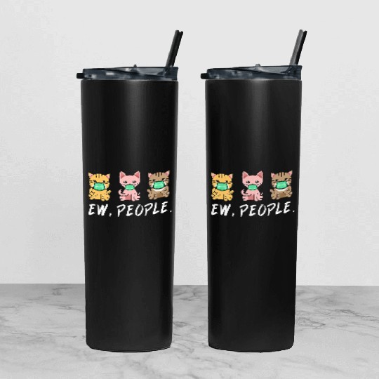 Ew People Cute Cat Wear Face Mask Kitten lovers Qu Tumbler With Lid And Straw