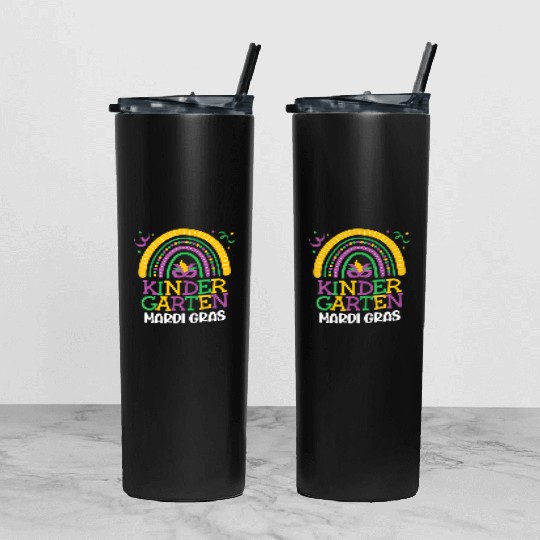 Cute Boho Rainbow Mardi Gras Kindergarten Teacher Tumbler With Lid And Straw