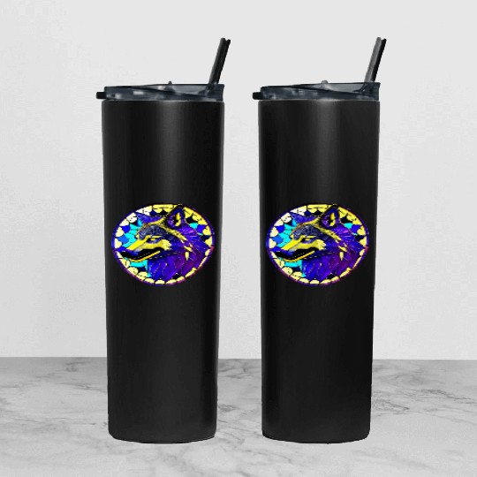 Moonlit Majesty The Art of Stained Glass Wolves Tumbler With Lid And Straw