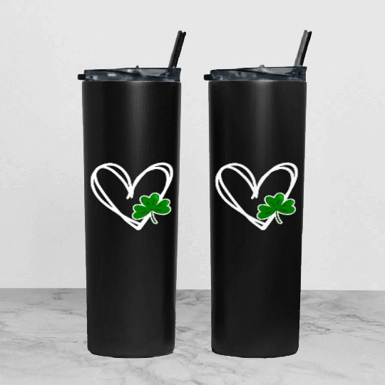 Heart St Patricks Day Shamrock Irish Toddler Baby Tumbler With Lid And Straw