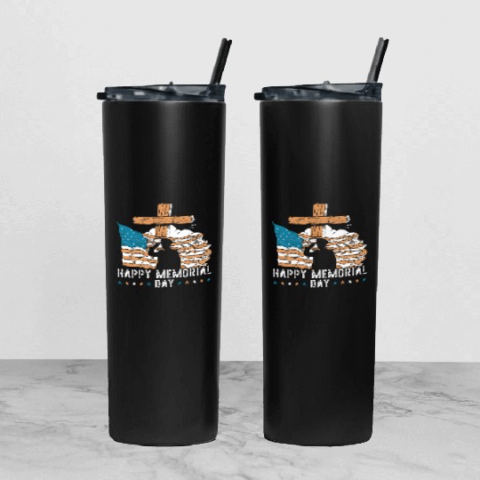 Patriotic Veteran USA Flag American Memorial Day Tumbler With Lid And Straw