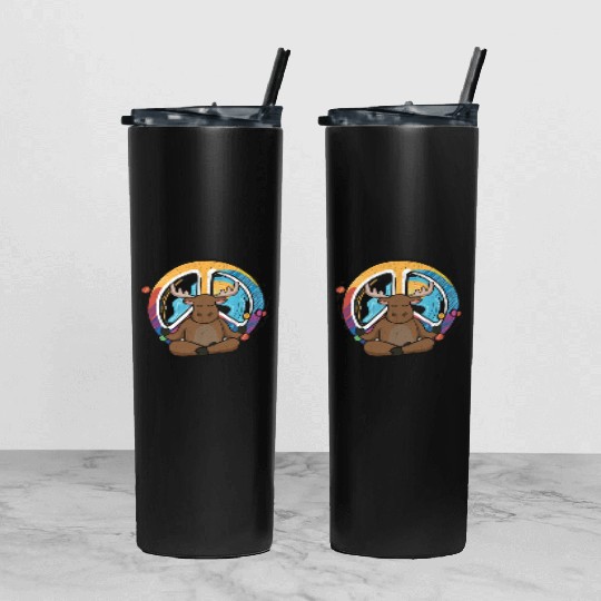 Hippie Deer Peace Sign Yoga Reindeer Hippies Funny Tumbler With Lid And Straw