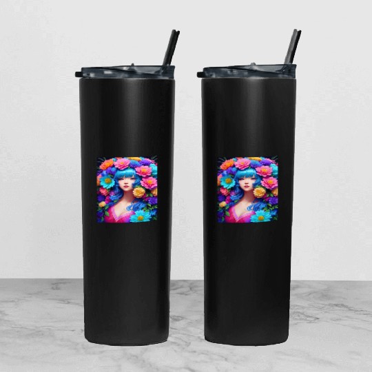 Spring Girl with a bouqet of flowers garland #18 Tumbler With Lid And Straw