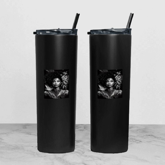 Black-and-White Afrocentric Art Tumbler With Lid And Straw