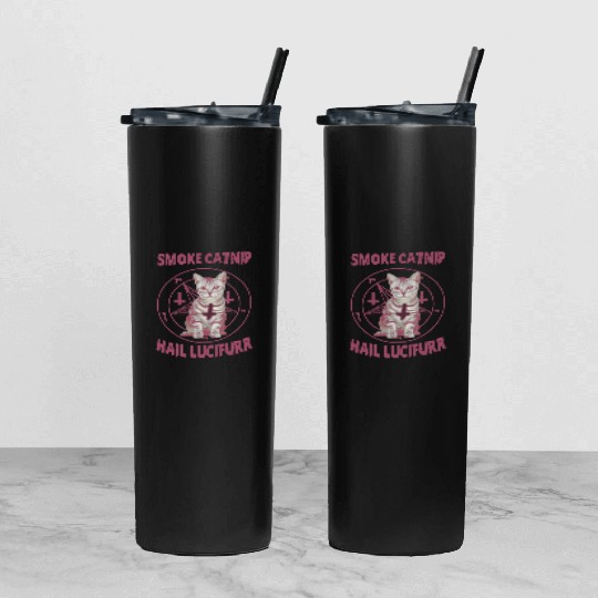 Smoke Catnip Hail Lucifurr Tumbler With Lid And Straw