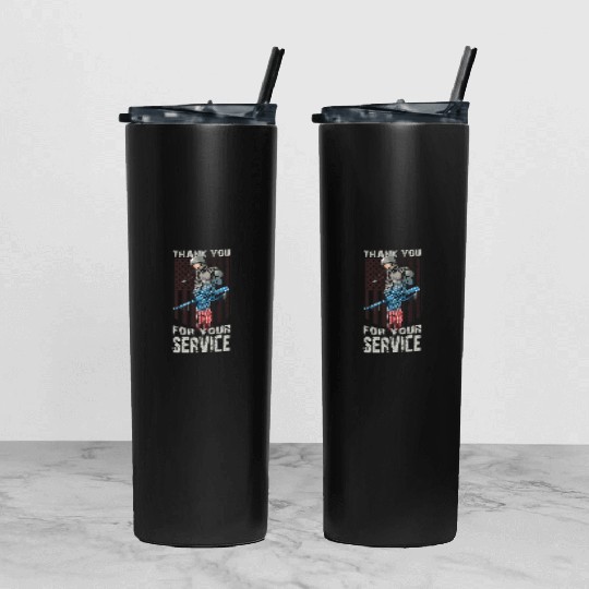Thank You For Your Service Veteran US Flag Veteran Tumbler With Lid And Straw