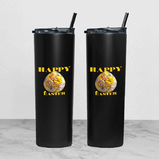 Happy Easter Egg Design with Floral Elements Tumbler With Lid And Straw