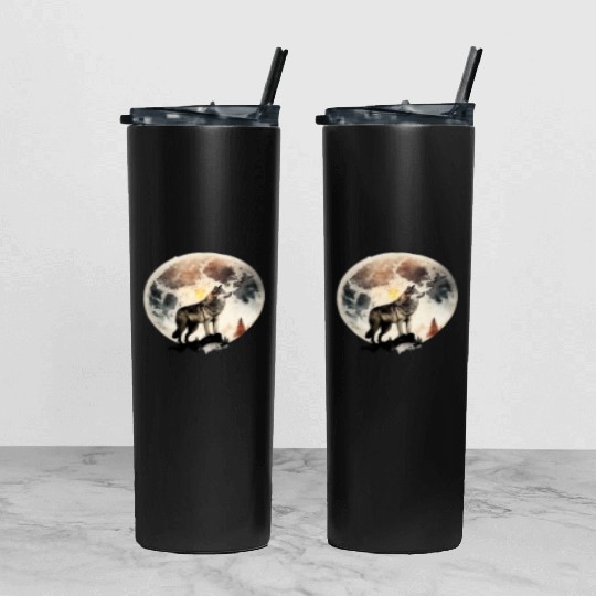 Wolf Moonlight Forest Wild Werewolf Watercolor 4 Tumbler With Lid And Straw