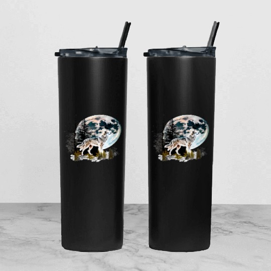 Wolf Moonlight Forest Wild Werewolf Watercolor 2 Tumbler With Lid And Straw
