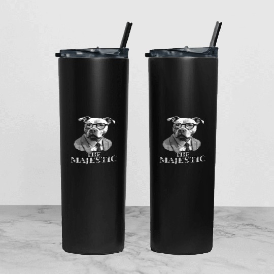Majestic Pitbull wearing suit and eyeglasses Tumbler With Lid And Straw