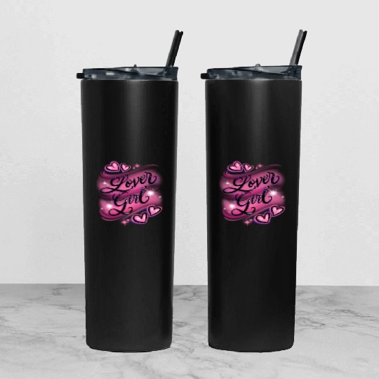 Lover Girl pink airbrush design Tumbler With Lid And Straw