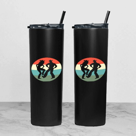 Retro 70s Dancing silhouette Square Dance Tumbler With Lid And Straw