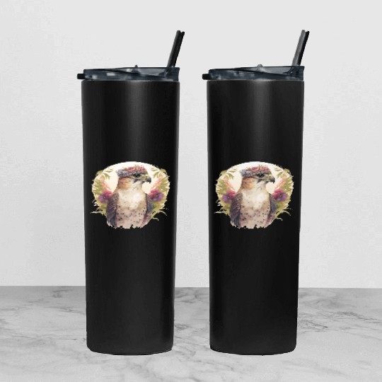 Watercolor Falcon Birds Of Prey Flower Crown Flora Tumbler With Lid And Straw