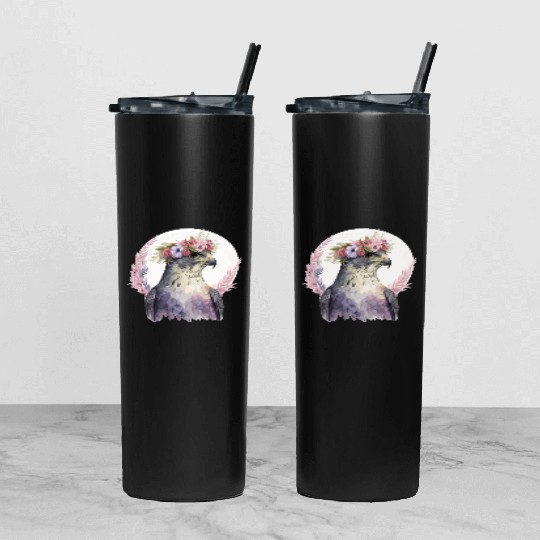 Falcon Birds Of Prey Flower Crown Floral Bird Watc Tumbler With Lid And Straw