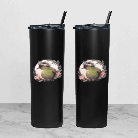 Tropical Kiwi Bird Flower Crown Floral Exotic Bird Tumbler With Lid And Straw