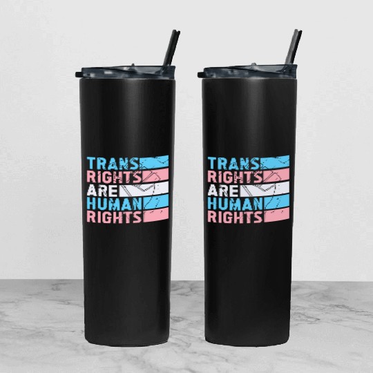 Trans Rights Are Human Rights Support LGBT Pride Tumbler With Lid And Straw