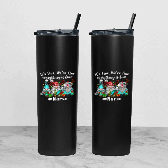 Gnome Its Fine Im Fine Everything Is Fine Xmas Tumbler With Lid And Straw