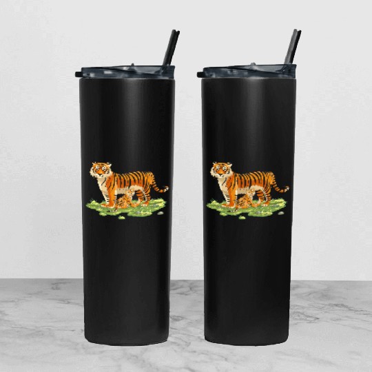 Mother And Son Tiger Tumbler With Lid And Straw
