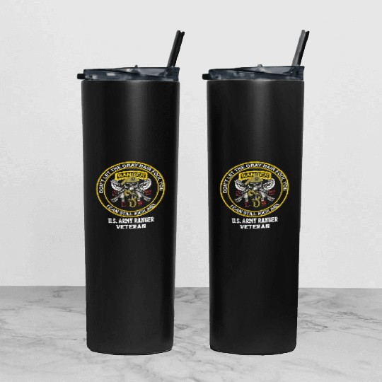 Funny Retired US Army Ranger Veteran USA Military Tumbler With Lid And Straw