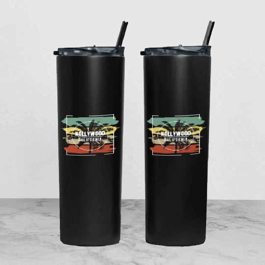 Hollywood California Retro Stylish Palm Tree Tumbler With Lid And Straw