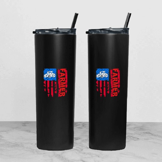 Farmer Farm USA Flag US Tractor funny mothers day Tumbler With Lid And Straw