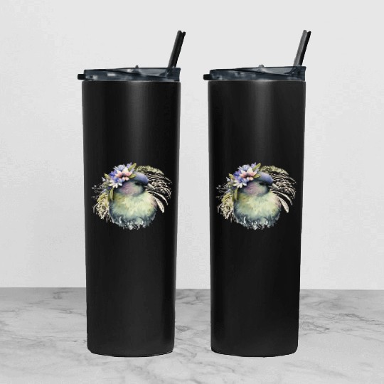Cute Kiwi Bird Flower Crown Floral Exotic Birds Tumbler With Lid And Straw