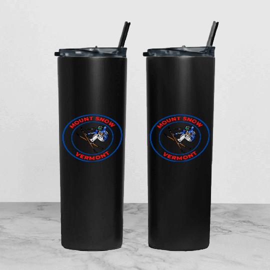 Retro Cool Skiing Mount Snow Vermont Souvenir Tumbler With Lid And Straw