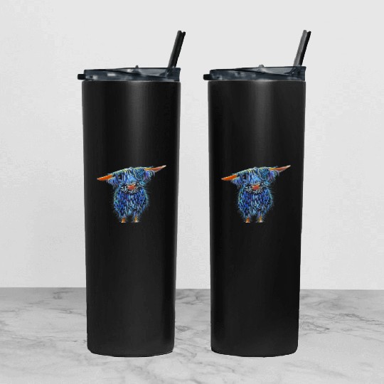 Scottish Highland Cow Hairy Cow Cattle Farmer Cow Tumbler With Lid And Straw