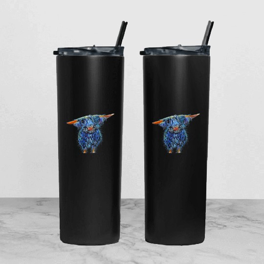 Scottish Highland Cow Hairy Cow Cattle Farmer Cow Tumbler With Lid And Straw