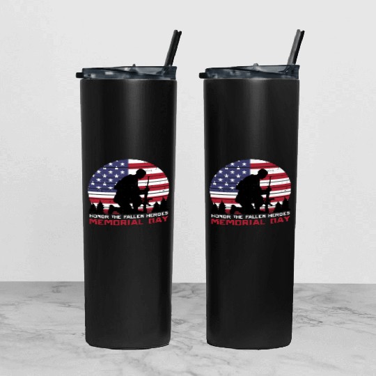 Honor The Fallen Heroes Memorial Day Us Flag Tumbler With Lid And Straw