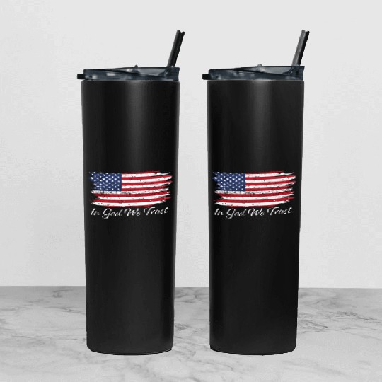 In God We Trust Us Flag Patriotic Tumbler With Lid And Straw
