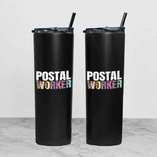 Postal Worker Leopard Design Tumbler With Lid And Straw