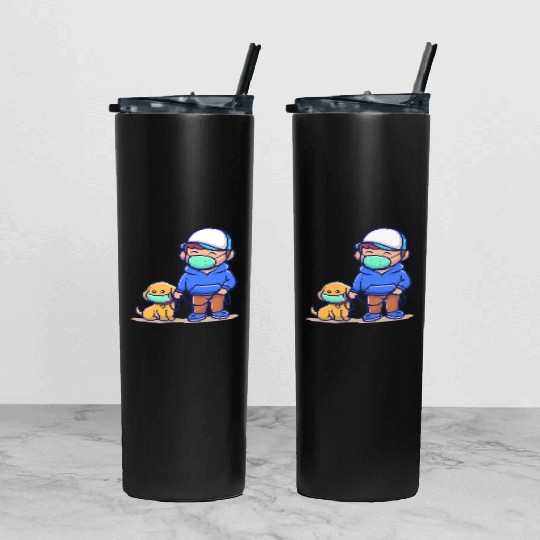 people with dog wear mask illustration corona Tumbler With Lid And Straw