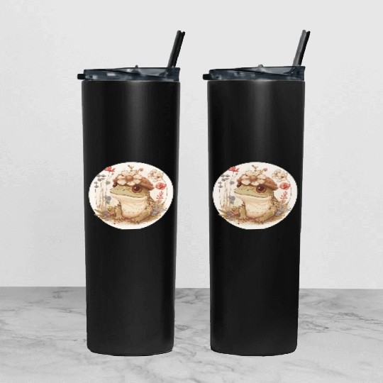 Cottagecore Cute Frog Toad Flower Crown Dark Acade Tumbler With Lid And Straw