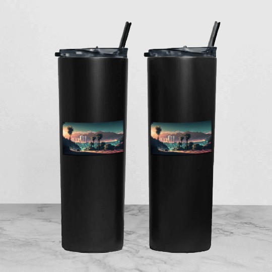 Colorful Hollywood Hills Vibrant Urban Landscape Tumbler With Lid And Straw