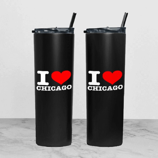 Chicago - I Heart Chicago - I Love Chicago Tumbler With Lid And Straw