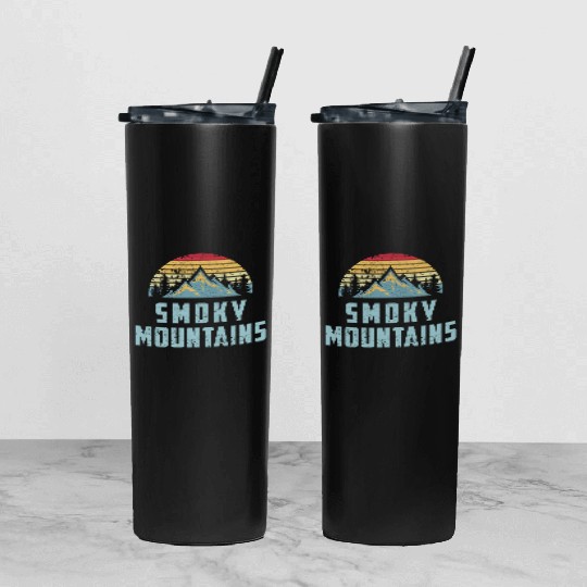 Retro Great Smoky Mountains National Park Tumbler With Lid And Straw