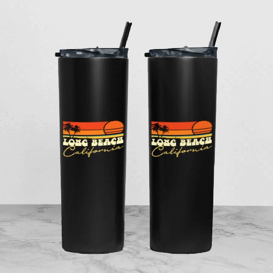 Long Beach California Tumbler With Lid And Straw