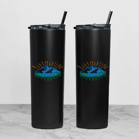 Blue Mountain And Forest Tumbler With Lid And Straw