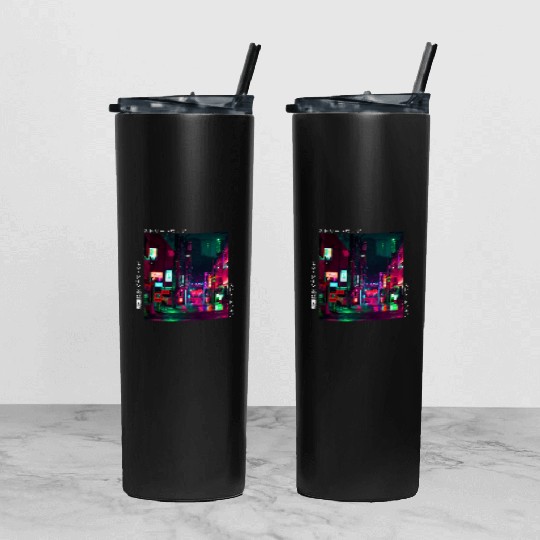 Japanese Cyberpunk Tokyo Streetwear Aesthetic Tumbler With Lid And Straw