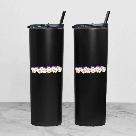 Hawaii Hibiscus Flower Row 1970S Glitch Aesthetic Tumbler With Lid And Straw