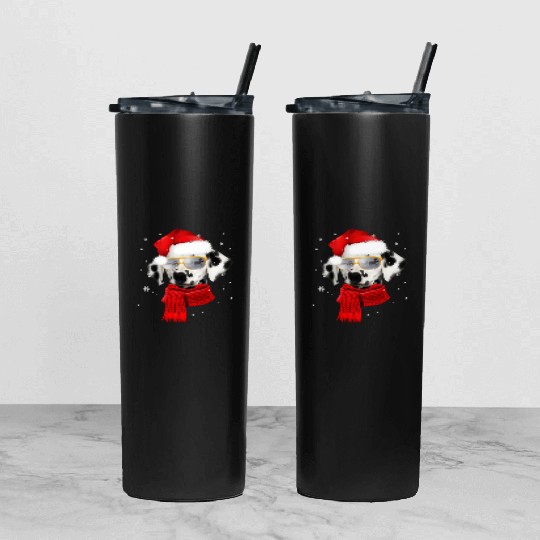 Dalmatian Wearing Glass Seeing Reindeer Dog Tumbler With Lid And Straw