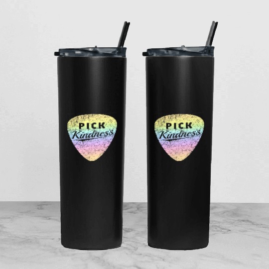 Pastel Rainbow Guitar Pick Pun Anti-Bullying Pick Tumbler With Lid And Straw