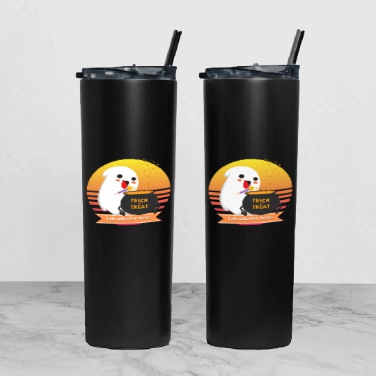 Halloween Cute Ghost Witching Hour Trick Or Treat Tumbler With Lid And Straw
